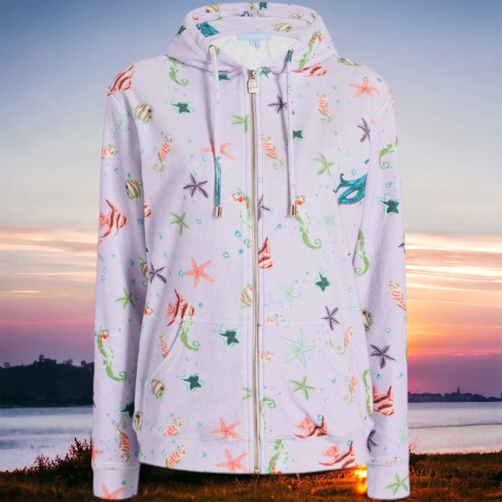 NWT Hill House Home Lilac Sea Creatures Beach The Allie Zip-Up Terry Hoodie XS - Picture 5 of 5